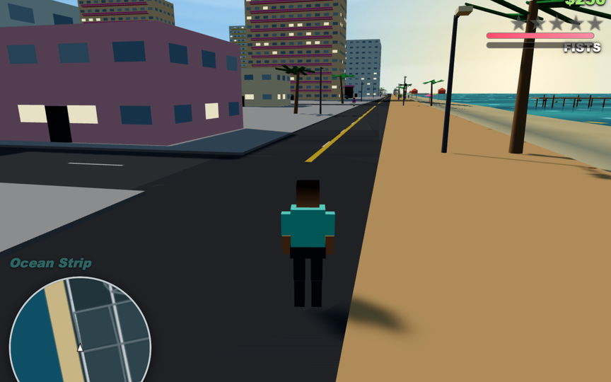 Gameplay screenshot GTA hry BAYSIDE vygenerovanej modelom Claude Fable 5