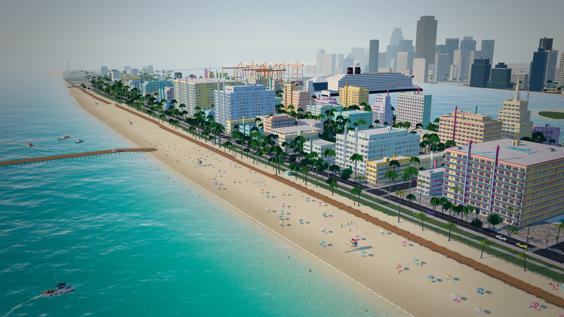Ocean Mile beach and Port Solana in Neon Palms by Claude Opus 5.5